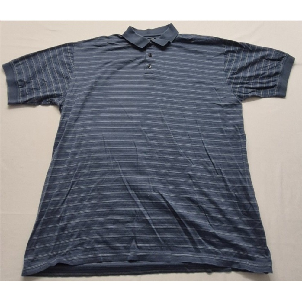 John Daly men's blue striped golf polo shirt XL 60's Two Ply Mercerized‎ Cotton